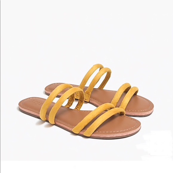 J. Crew Shoes - HP🎉 New - J. Crew Strappy Slide Yellow Golden Straw Flat Slip On Sandals